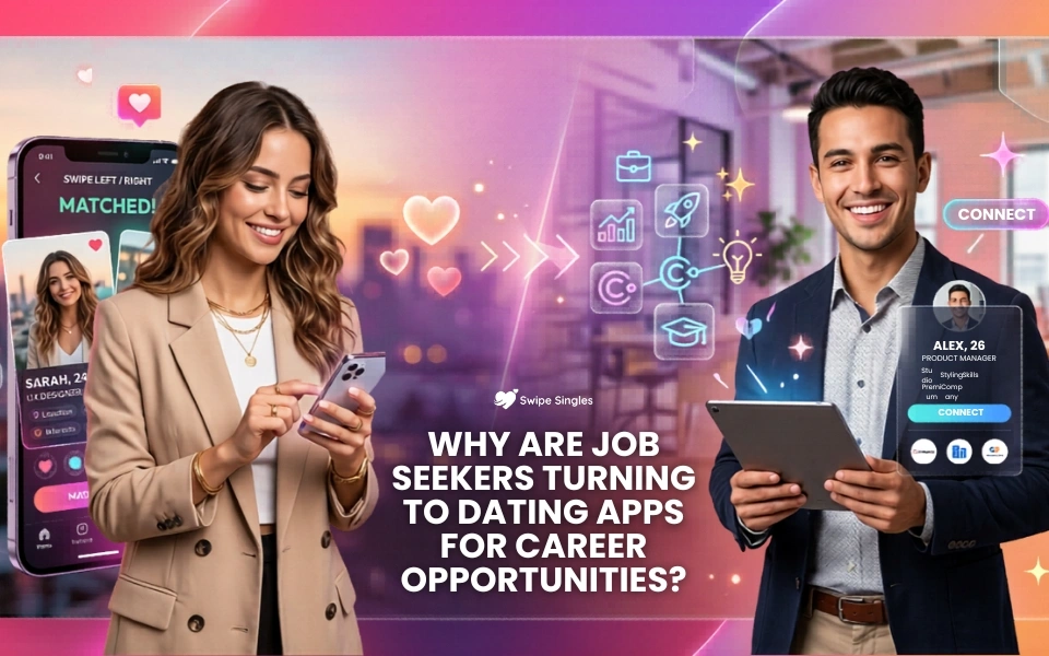 Job seekers using dating apps to network, find career opportunities, and build professional connections.
