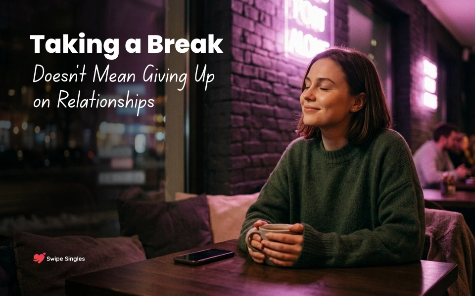 Woman taking a healthy break from dating and relationships to focus on emotional well-being and self-care.